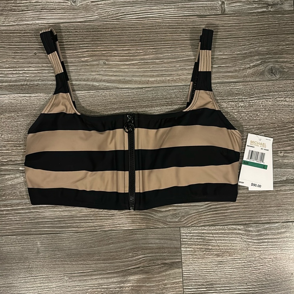 Michael Kors Black and Tan Bikini Top